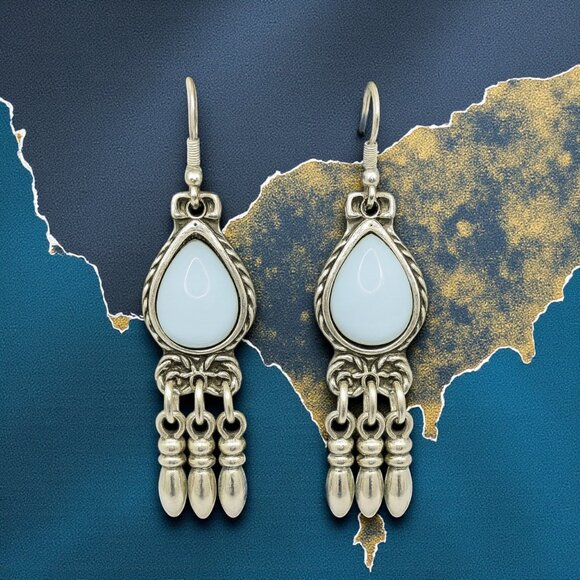 🆕️ Boho Chic Handmade Dangle Earrings Turkish Zamak Silver Plated Turquoise - Picture 3 of 15